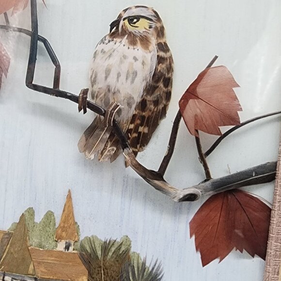 Vintage Bird Eagle Art Shadow Box Feathers Leaves Wooden Frame Nature Scene - Picture 2 of 12